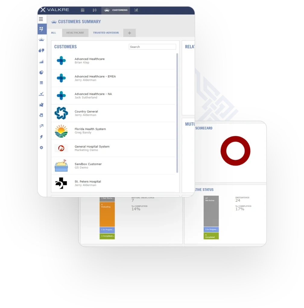 Valkre key account management software dashboard feature spotlight